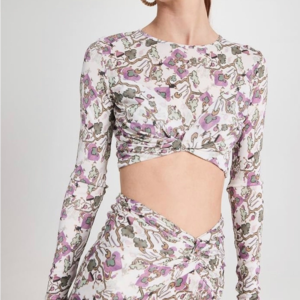 Isabel Marant Jinea cropped twisted printed jersey top